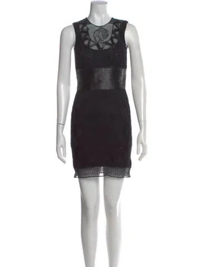 Pre-owned Versace Crew Neck Mini Dress In Black