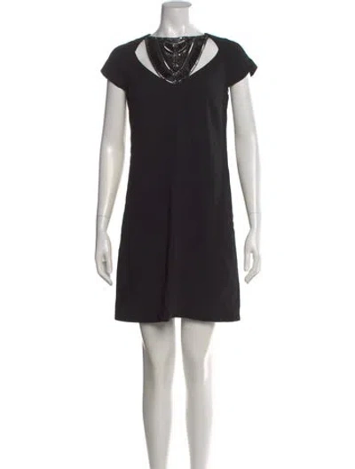 Pre-owned Versace Crew Neck Mini Dress In Black
