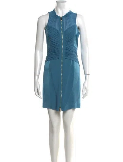 Pre-owned Versace Crew Neck Mini Dress In Blue