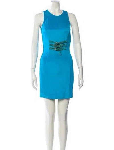 Pre-owned Versace Crew Neck Mini Dress In Blue