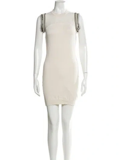 Pre-owned Versace Crew Neck Mini Dress In Neutral