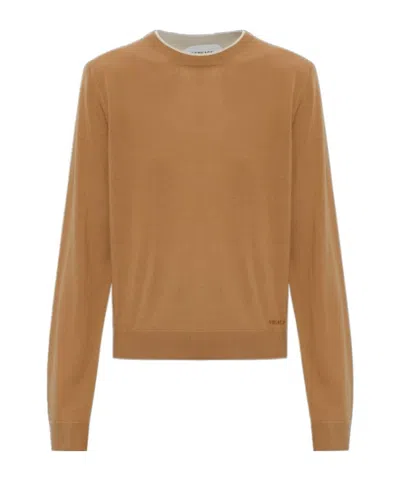 Versace Embroidered Wool Knit Sweater In Neutral