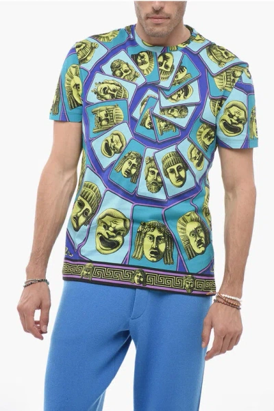 Versace Crew Neck The Mask Cotton T-shirt In Multi