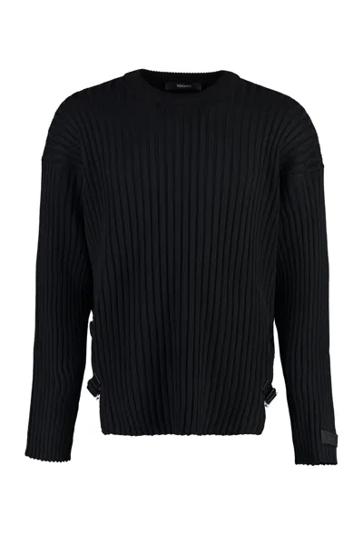 Versace Crew-neck Wool Sweater In Black