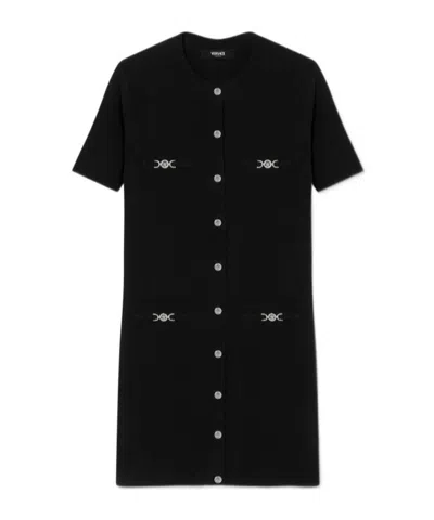 Versace Crewneck Knitted Shirt Dress In Black