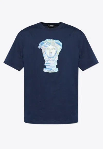 Versace Crewneck T-shirt With Medusa Head In Navy