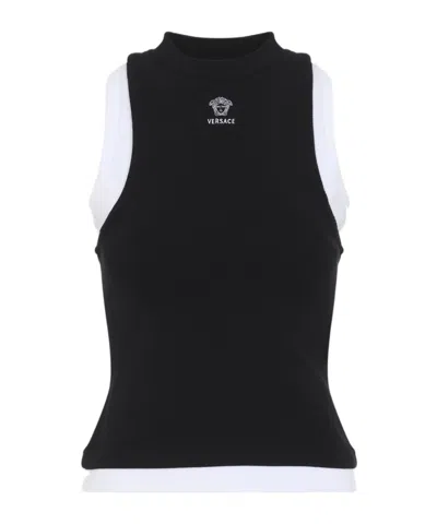 Versace Tank Top High Neckline Sleeveless Design In Black
