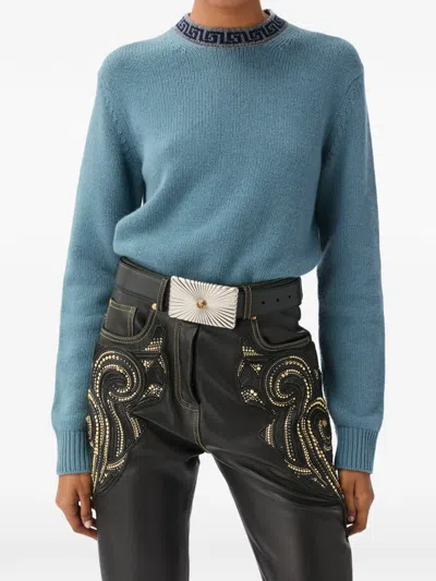Versace Crewneck Wool & Cashmere Sweater In Blue