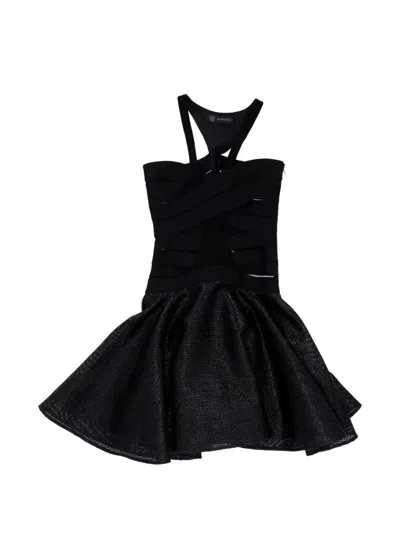 Pre-owned Versace Crisscross Halter Mini Dress In Black