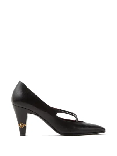Versace Pointed Toe Pumps Smooth Finish Strap Detail In Black