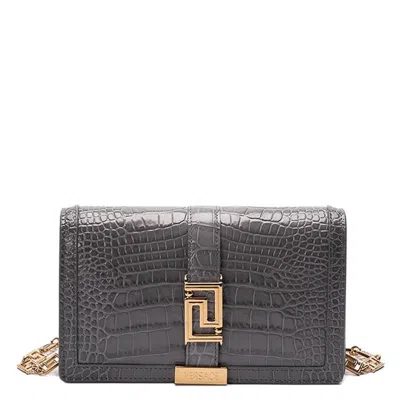 Versace Croc-effect Greca Goddess Mini Bag In Grey