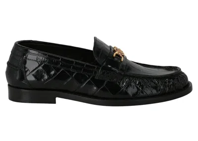 Pre-owned Versace Croceffect Medusa '95 Loafers (women's) Sneakers In Black