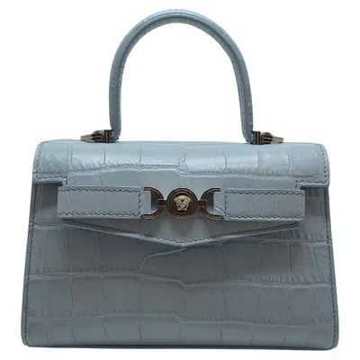Pre-owned Versace Croc-effect Medusa '95 Small Handbag In Baby Blue