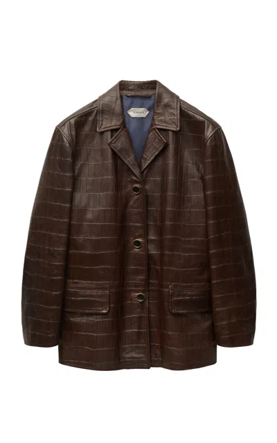 Versace Croc-embossed Leather Blazer In Brown