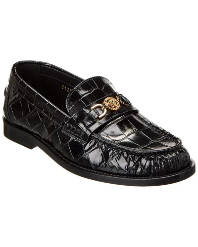 Versace Medusa Croc-effect Leather Loafers In Black