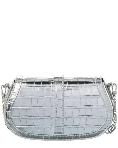 Versace Croc-embossed Leather Shoulder Bag In Silver