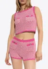 Versace Crochet Boxy Knit Cropped Top In Pink