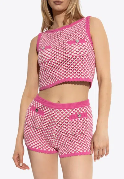 Versace Crochet Boxy Knit Cropped Top In Pink