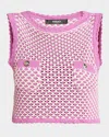 Versace Crochet Compact Cotton Knit Top In Pink