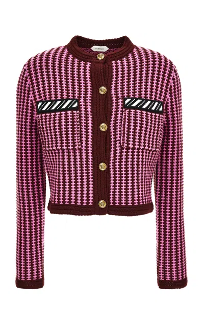 Versace Crochet Knit Cardigan In Pink