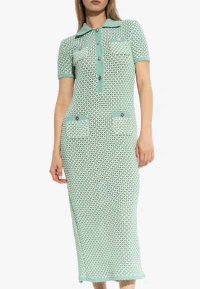 Versace Crochet Knit Polo Maxi Dress In Green