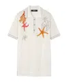 Versace Coral-embroidered Knit-cotton Polo Top In White
