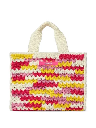 Versace Kids' Crochet Tote Bag In Neutral