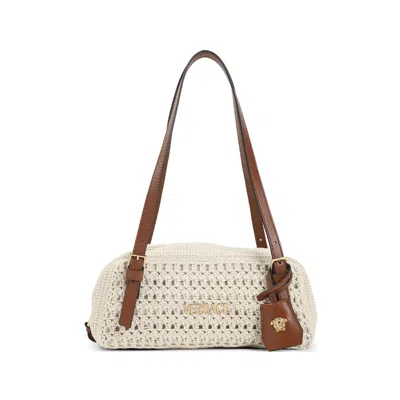 Versace Crochet-design Shoulder Bag In Neutral
