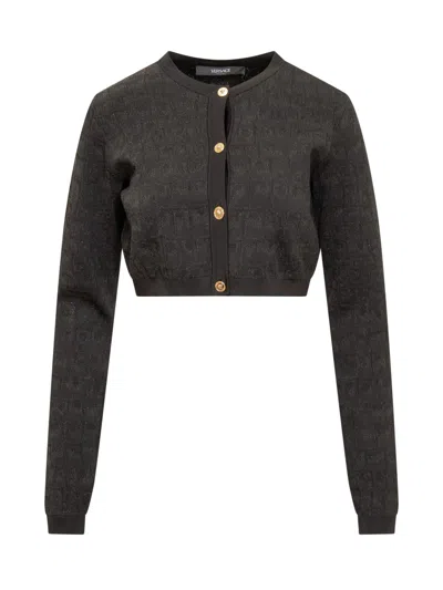 Versace Crocodile-effect Cardigan In Black
