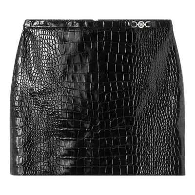 Pre-owned Versace Crocodile Effect Leather Miini Skirt 'black' | Women's Size 40