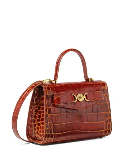 Versace Crocodile-effect Top-handle Tote Bag In Burgundy