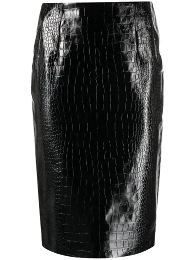 VERSACE CROCODILE-EMBOSSED MIDI SKIRT