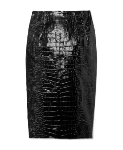 VERSACE VERSACE EMBOSSED ZIPPED MIDI SKIRT