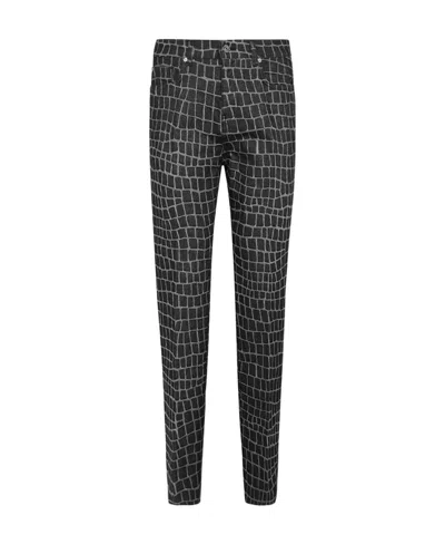 Versace Crocodile-print Straight-leg Jeans In White