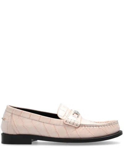 Versace Crocodille-effect Loafers In 粉色
