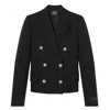 Versace Crop Double-breasted Wool Blazer In Black