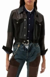 Versace Crop Mixed Leather Jacket In Black