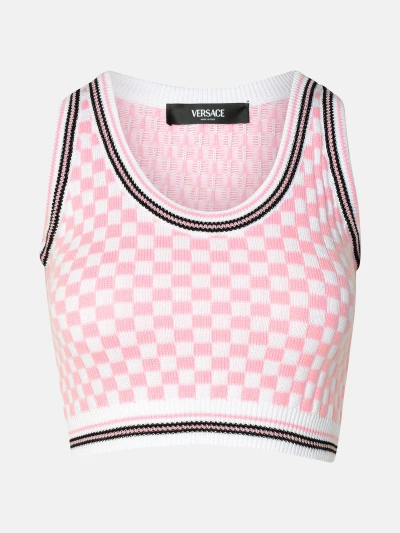 Versace Crop Top In Pink Virgin Wool Blend