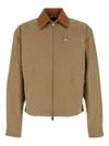 Versace Beige Jacket With Leather Collar And Metallic Medusa Head Detail In Cotton Canvas Man In Brown