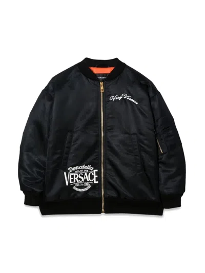 Versace Cropped Bomber Jacket In Black