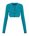 Versace Cropped Button-fastening Cardigan In Blue