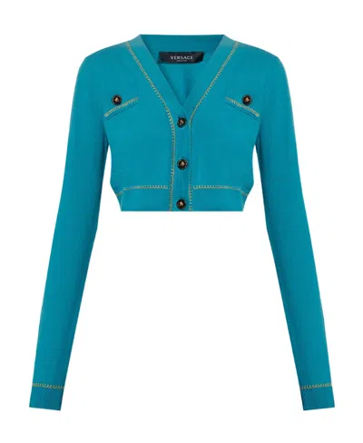 VERSACE CROPPED BUTTON-FASTENING CARDIGAN