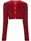Versace Metallic Animalier Knit Crop Cardigan In Red