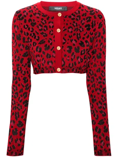 VERSACE LEOPARD-JACQUARD CROPPED CARDIGAN