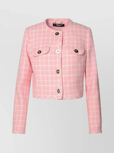 VERSACE CROPPED CHECKERED WOOL BLEND JACKET
