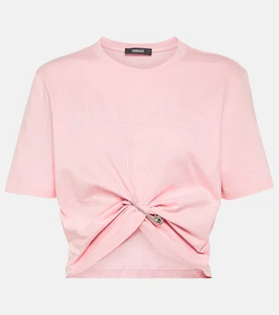 Versace Cropped Cotton Jersey T-shirt In Pink