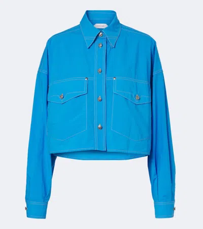 Versace Cropped Cotton Poplin Shirt In Blue