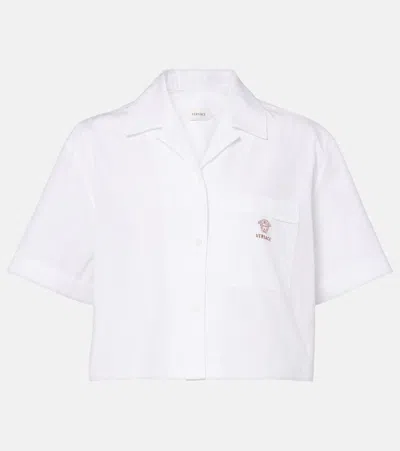 Versace Cropped Cotton Poplin Shirt In White