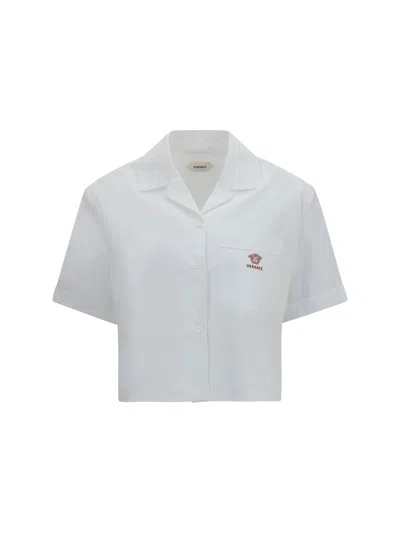 Versace Logo-embroidered Cotton Shirt In White