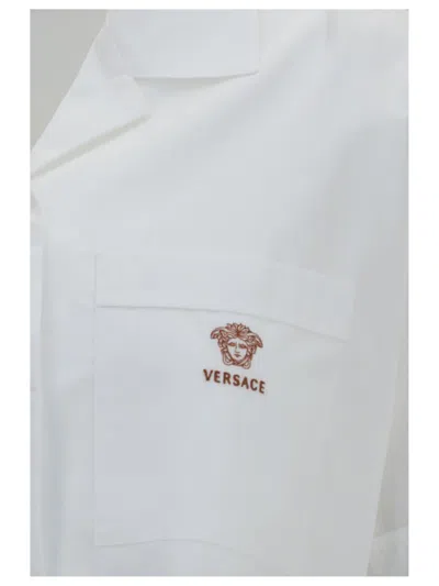 Versace Cropped Cotton Poplin Shirt In White